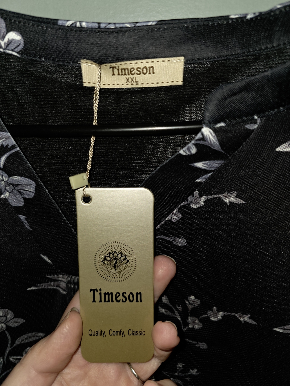Timeson Black Floral V-Neck Blouse